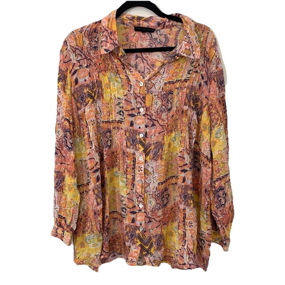 Jane And Delancey Womens 3X Shirt Button Up Boho Floral Pleated Flowy Light Pink